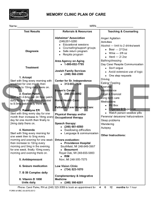 Memory Clinic Plan of Care