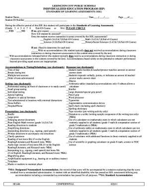 Individualized Education Program (IEP) SOL Assessment Form