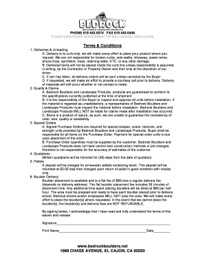 Bedrock Boulders Delivery Terms and Conditions