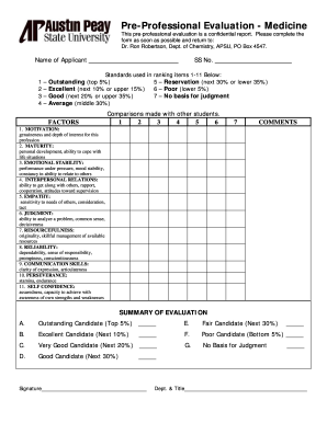 Pre-Professional Evaluation Form - Medicine