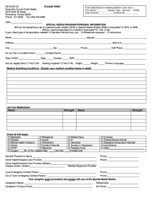 Escambia County Special Needs Shelter Form