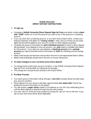Suffolk University Direct Deposit Sign-Up Form