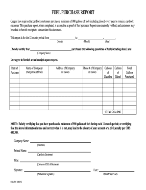 Oregon Fuel Purchase Report