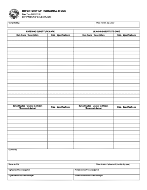 Inventory of Personal Items Form
