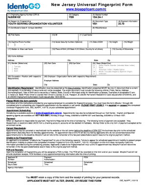 New Jersey Universal Fingerprint Form