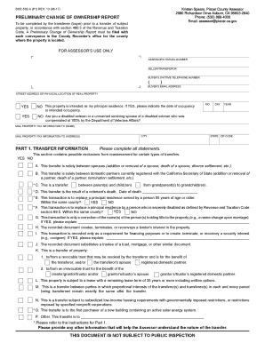 California Preliminary Change of Ownership Report