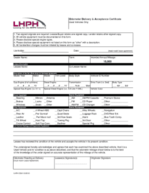 Odometer Delivery & Acceptance Certificate