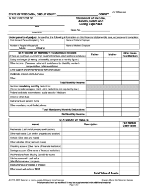 Wisconsin Statement of Income, Assets, Debts and Living Expenses
