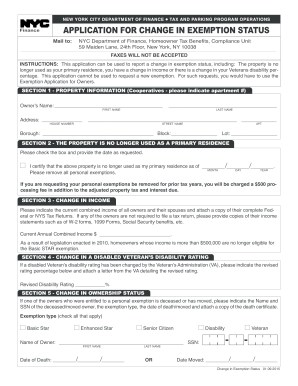 New York City Change in Exemption Status Application