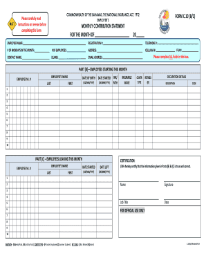 Bahamas Employer Monthly Contribution Statement