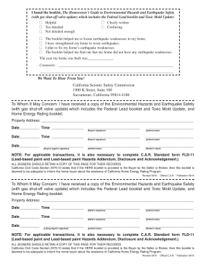 California Earthquake Safety and Environmental Hazards Disclosure
