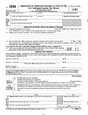 Form 2688 US Individual Income Tax Return Extension