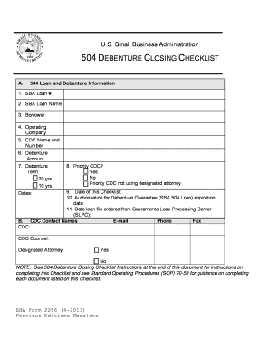 504 Debenture Closing Checklist