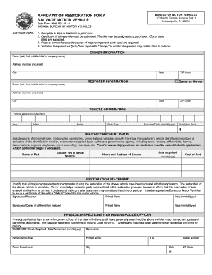 Affidavit of Restoration for Bureau of Motor Vehicles