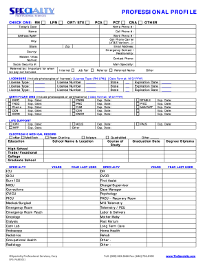 Nursing Professional Profile Application Form