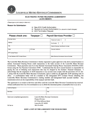 Louisville Metro Revenue Commission ACH Credit Agreement
