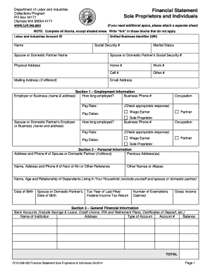 Washington State Financial Statement for Sole Proprietors