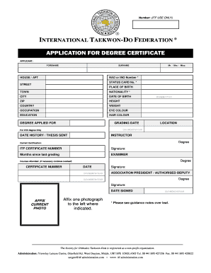 International Taekwon-Do Federation Degree Certificate Application