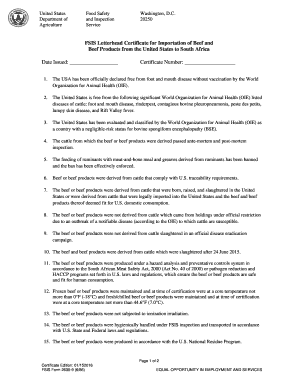 Fillable Online fsis usda FSIS Letterhead Certificate for Importation ...