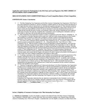 Miss Outstanding Teen Competition Application and Contract