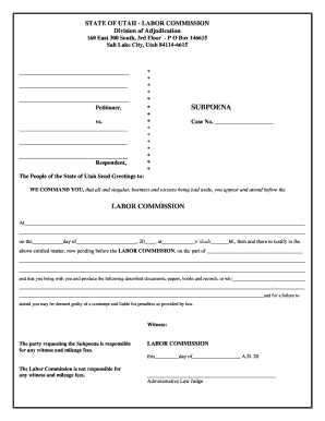 Utah Labor Commission Subpoena