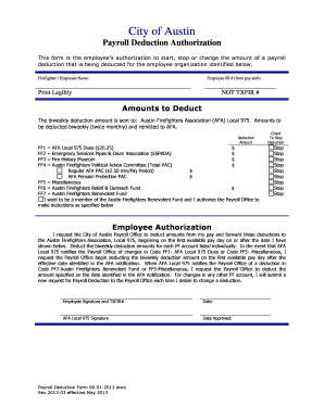City of Austin Payroll Deduction Authorization