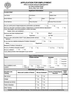 Fordham University Employment Application