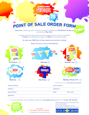 Glucojel 75th Birthday Promotion Order Form