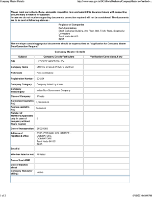 Company Master Data Correction Request