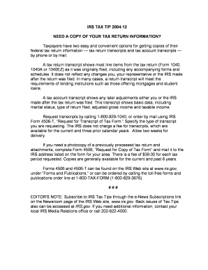 IRS Tax Return Transcript Request