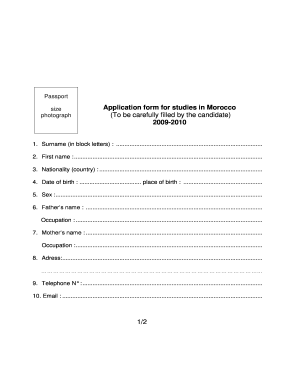 Formulaire de demande d'études au Maroc