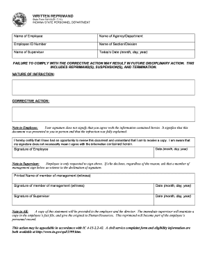 Indiana Employee Written Reprimand Form