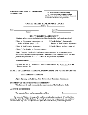 US Bankruptcy Reaffirmation Agreement