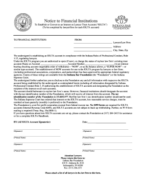 Notice to Financial Institutions for IOLTA Account