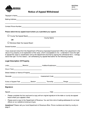 Montana Notice of Appeal Withdrawal
