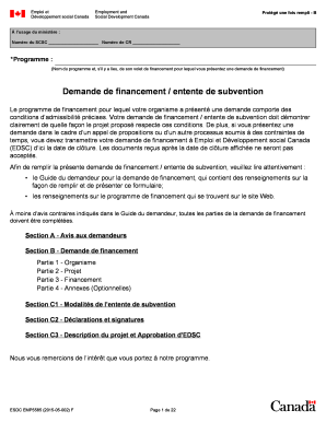 Demande de financement / entente de subvention