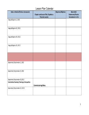 lesson plan about calendar