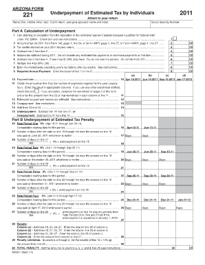 Arizona Form 221 Underpayment of Estimated Tax by Individuals 2011