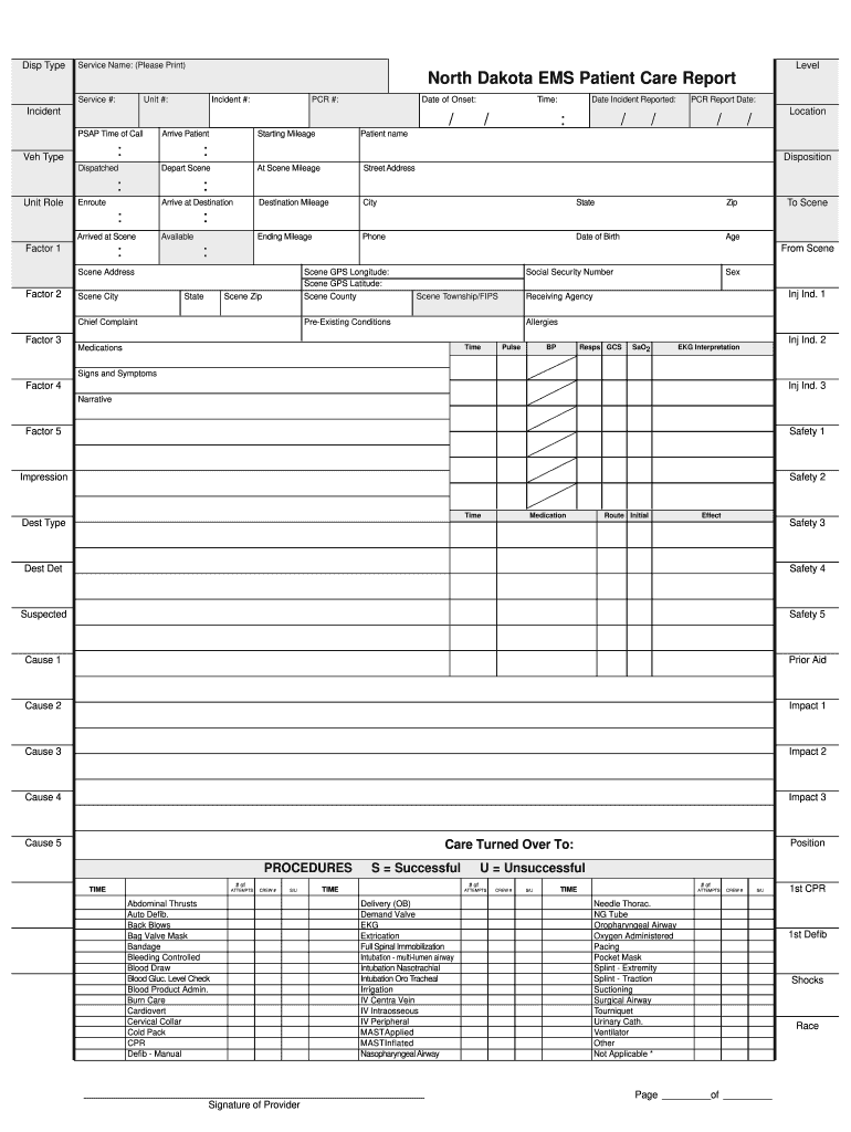 ND EMS Patient Care Report - Fill and Sign Printable Template Within Patient Care Report Template