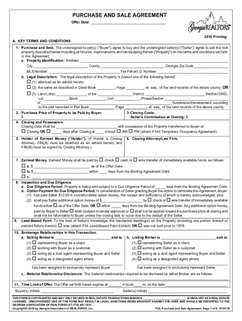 georgia purchase and sale agreement 2019 pdf Preview on Page 1