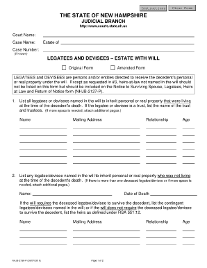 Legatees and Devisees Form