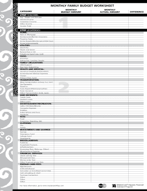 Bank budget template - MONTHLY FAMILY BUDGET WORKSHEET - MasterCard