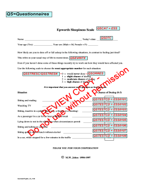 Epworth Sleepiness Scale Form