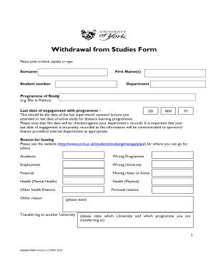 Withdrawal from Studies Form
