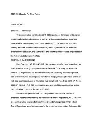 IRS 2015-2016 Special Per Diem Rates Notice