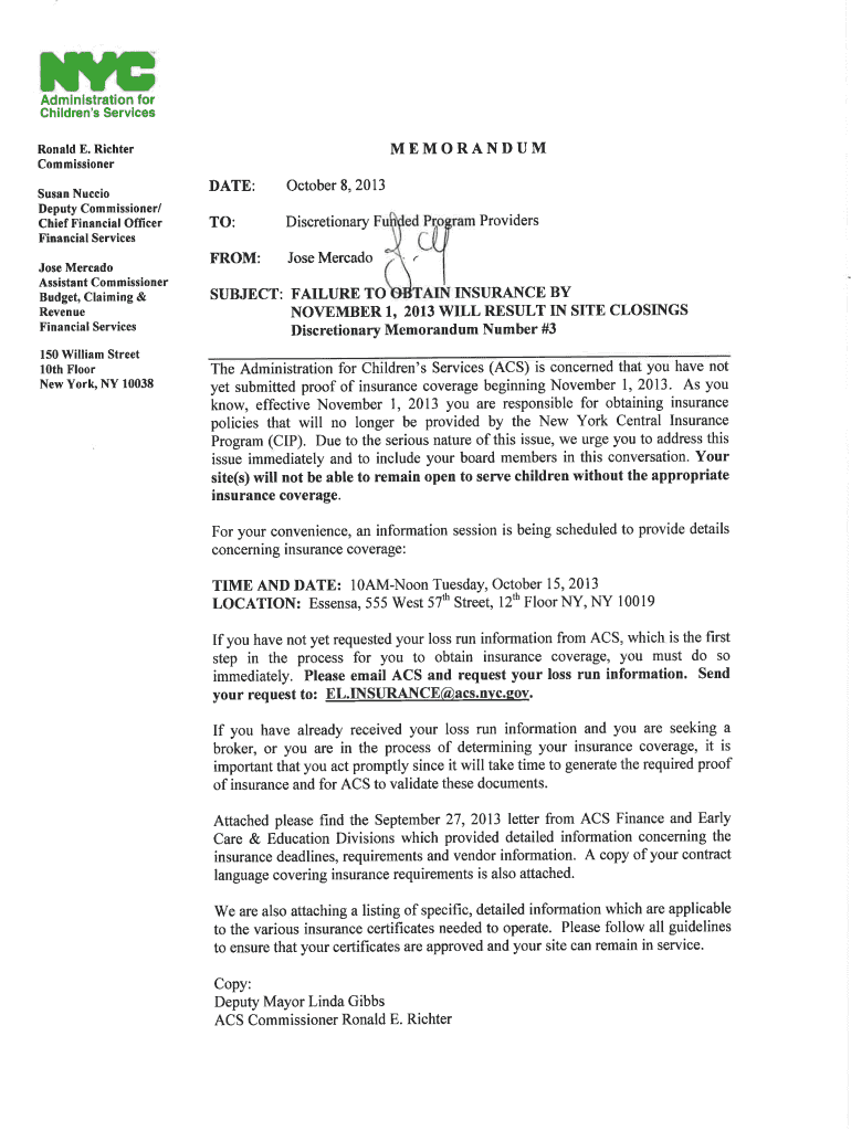 Fillable Online Please email ACS and request your loss run information