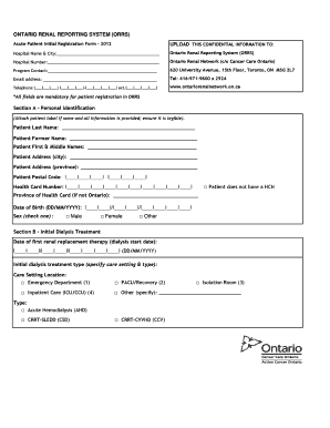 Ontario Renal Reporting System Acute Patient Initial Registration Form