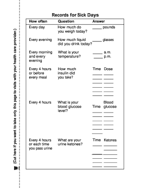 Diabetes Sick Day Management Form