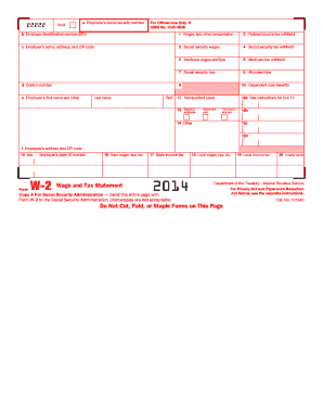 IRS Form W-2 Wage and Tax Statement 2014