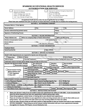 Sparrow Occupational Health Services Authorization Form